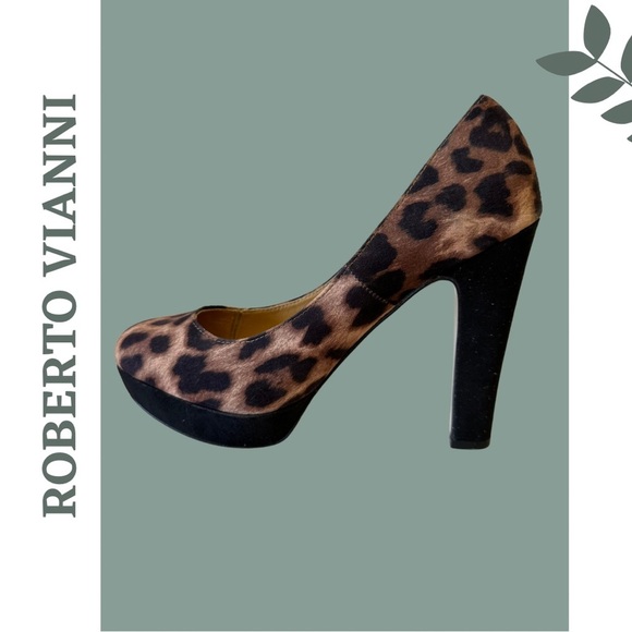 Roberto Vianni Cheetah Print Platform Heel Pump Shoe Size 38 - Picture 4 of 10
